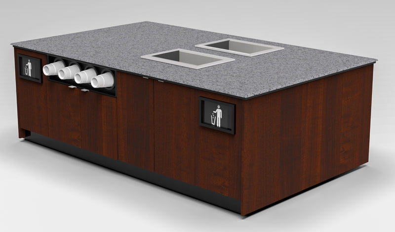 Modular Coffee & Beverage Prep Island • 2 Refrigerated Pans, Cup Dispenser, Trash: 99.5"L x 60"D