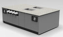Coffee & Beverage Prep Island • 2 Refrigerated Pans, Cup Dispenser, Trash: 99.5"L x 60"D