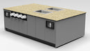 Coffee & Beverage Prep Island • 2 Refrigerated Pans, Cup Dispenser, Trash: 99.5"L x 60"D