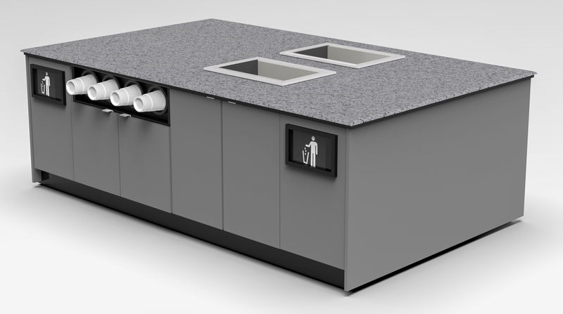 Modular Coffee & Beverage Prep Island • 2 Refrigerated Pans, Cup Dispenser, Trash: 99.5"L x 60"D
