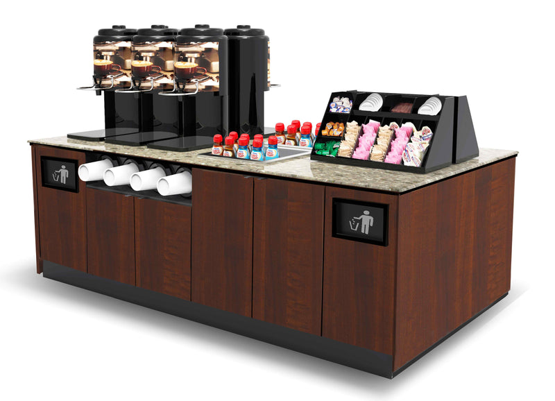 Modular Coffee & Beverage Prep Island • 2 Refrigerated Pans, Cup Dispenser, Trash: 99.5"L x 60"D
