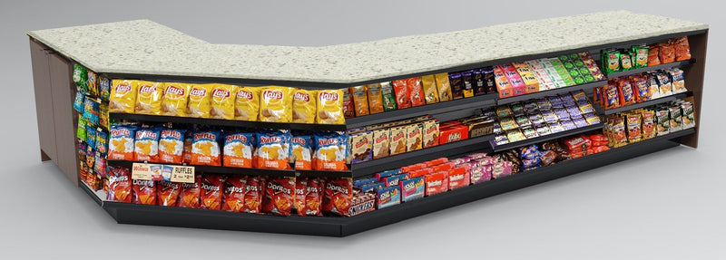 Angled Corner Checkout Counter with LED: 5 Modular Sections