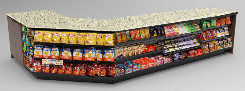 Angled Corner Checkout Counter with LED: 5 Modular Sections