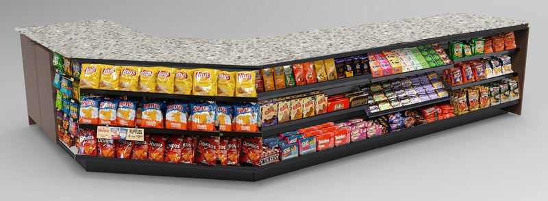 Angled Corner Checkout Counter with LED: 5 Modular Sections