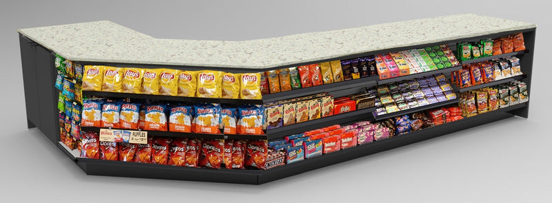 Angled Corner Checkout Counter with LED: 5 Modular Sections