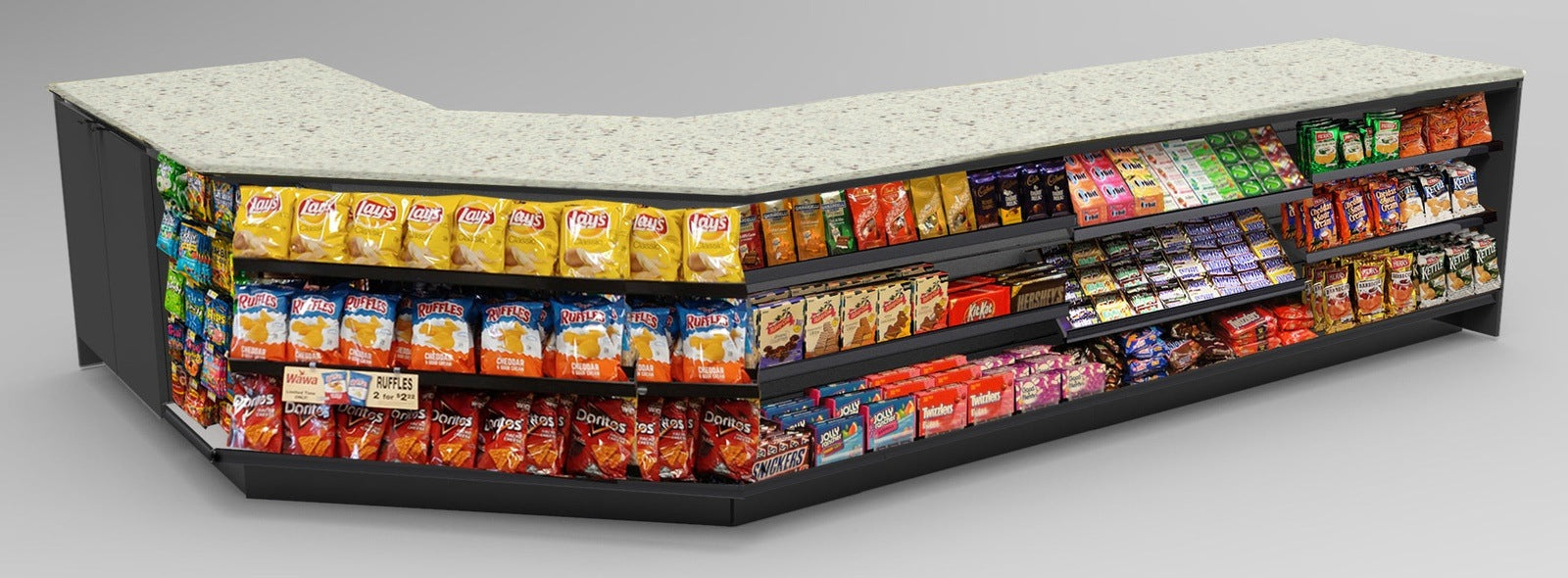 Angled Corner Checkout Counter with LED: 5 Modular Sections