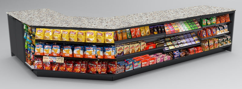 Angled Corner Checkout Counter with LED: 5 Modular Sections