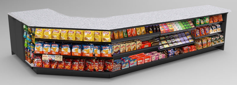 Angled Corner Checkout Counter with LED: 5 Modular Sections