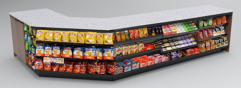 Angled Corner Checkout Counter with LED: 5 Modular Sections