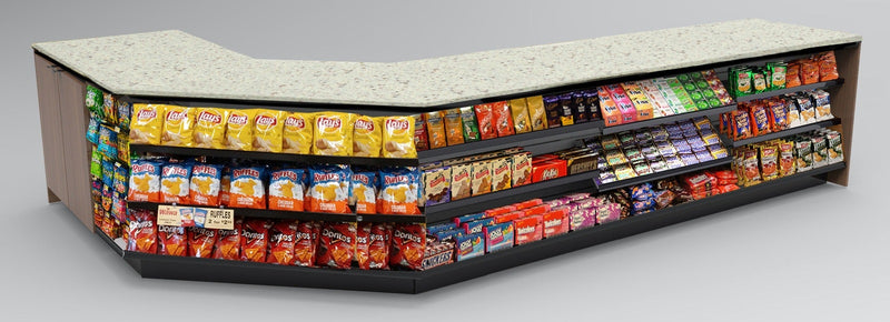 Angled Corner Checkout Counter with LED: 5 Modular Sections