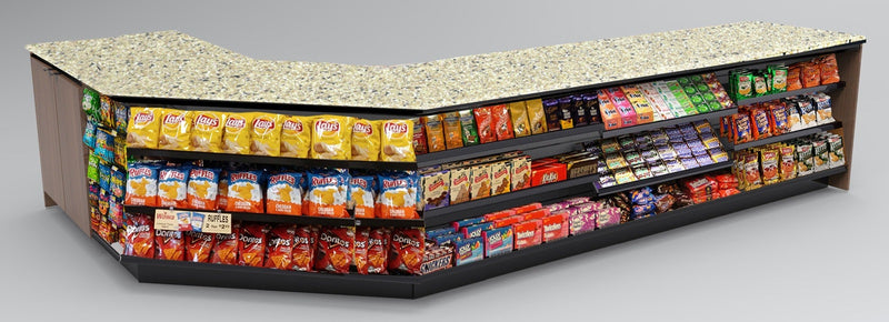 Angled Corner Checkout Counter with LED: 5 Modular Sections