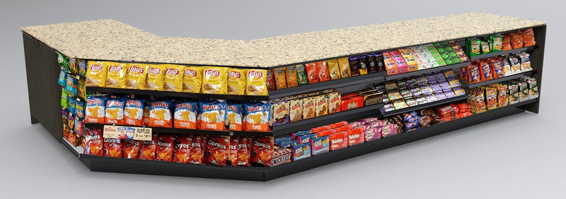 Angled Corner Checkout Counter with LED: 5 Modular Sections