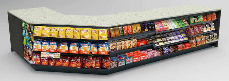 Angled Corner Checkout Counter with LED: 5 Modular Sections