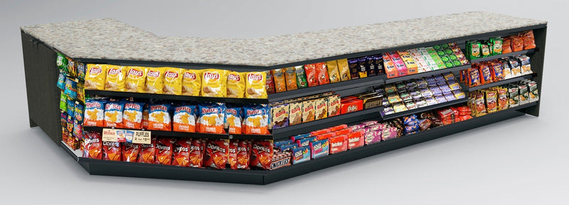 Angled Corner Checkout Counter with LED: 5 Modular Sections