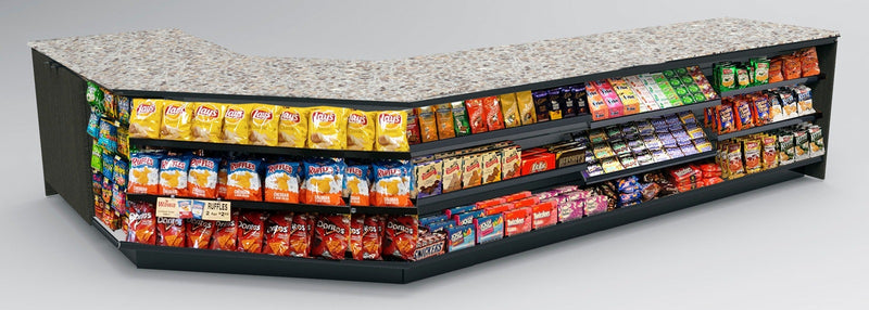 Angled Corner Checkout Counter with LED: 5 Modular Sections