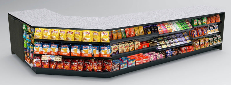 Angled Corner Checkout Counter with LED: 5 Modular Sections