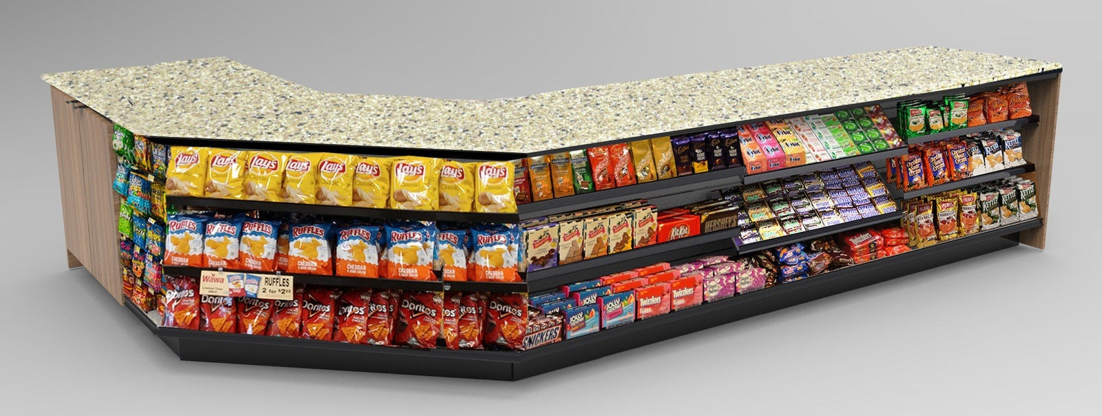 Angled Corner Checkout Counter with LED: 5 Modular Sections