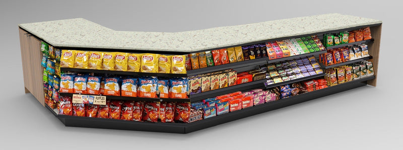 Angled Corner Checkout Counter with LED: 5 Modular Sections