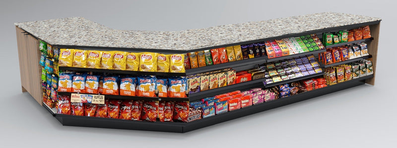 Angled Corner Checkout Counter with LED: 5 Modular Sections