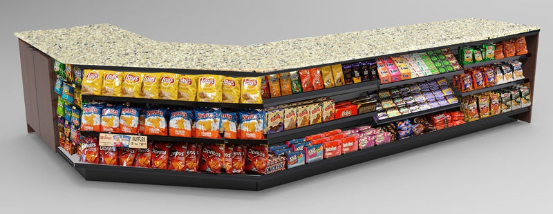 Angled Corner Checkout Counter with LED: 5 Modular Sections