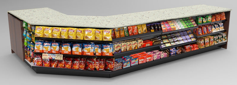 Angled Corner Checkout Counter with LED: 5 Modular Sections