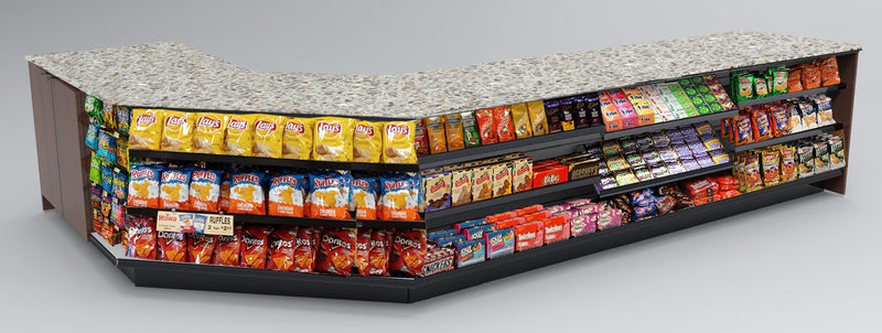 Angled Corner Checkout Counter with LED: 5 Modular Sections