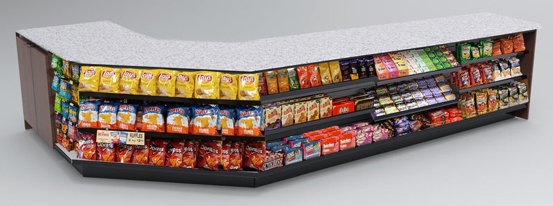 Angled Corner Checkout Counter with LED: 5 Modular Sections