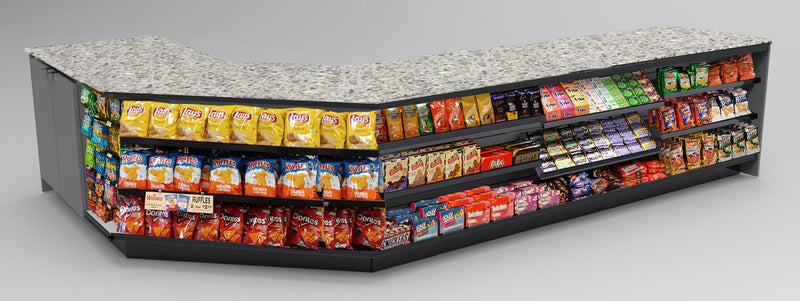 Angled Corner Checkout Counter with LED: 5 Modular Sections