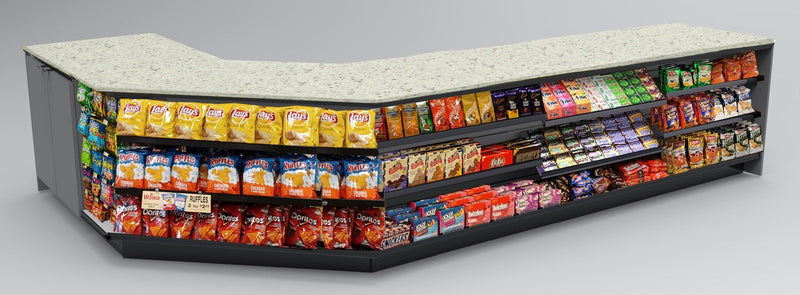 Angled Corner Checkout Counter with LED: 5 Modular Sections