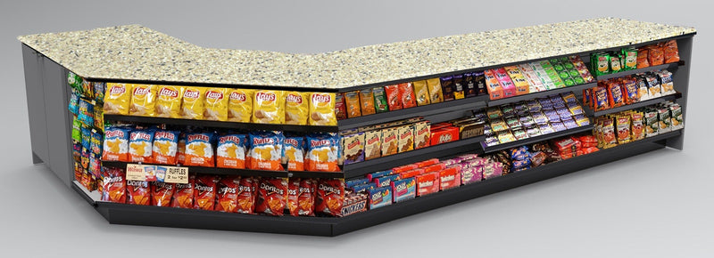 Angled Corner Checkout Counter with LED: 5 Modular Sections