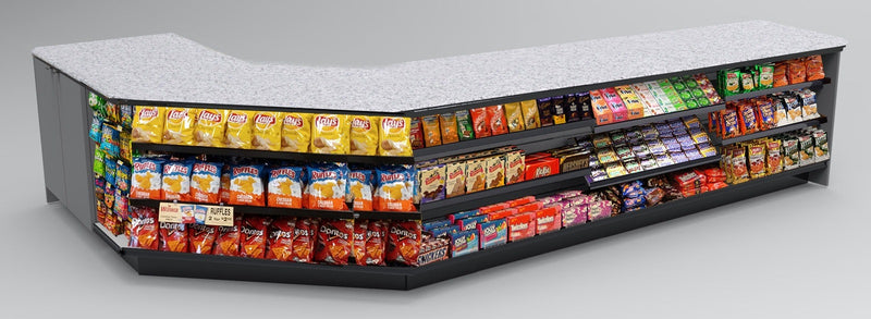 Angled Corner Checkout Counter with LED: 5 Modular Sections