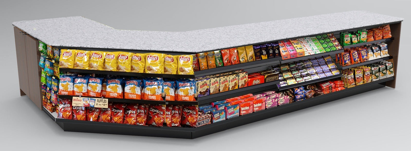 Angled Corner Checkout Counter with LED: 5 Modular Sections