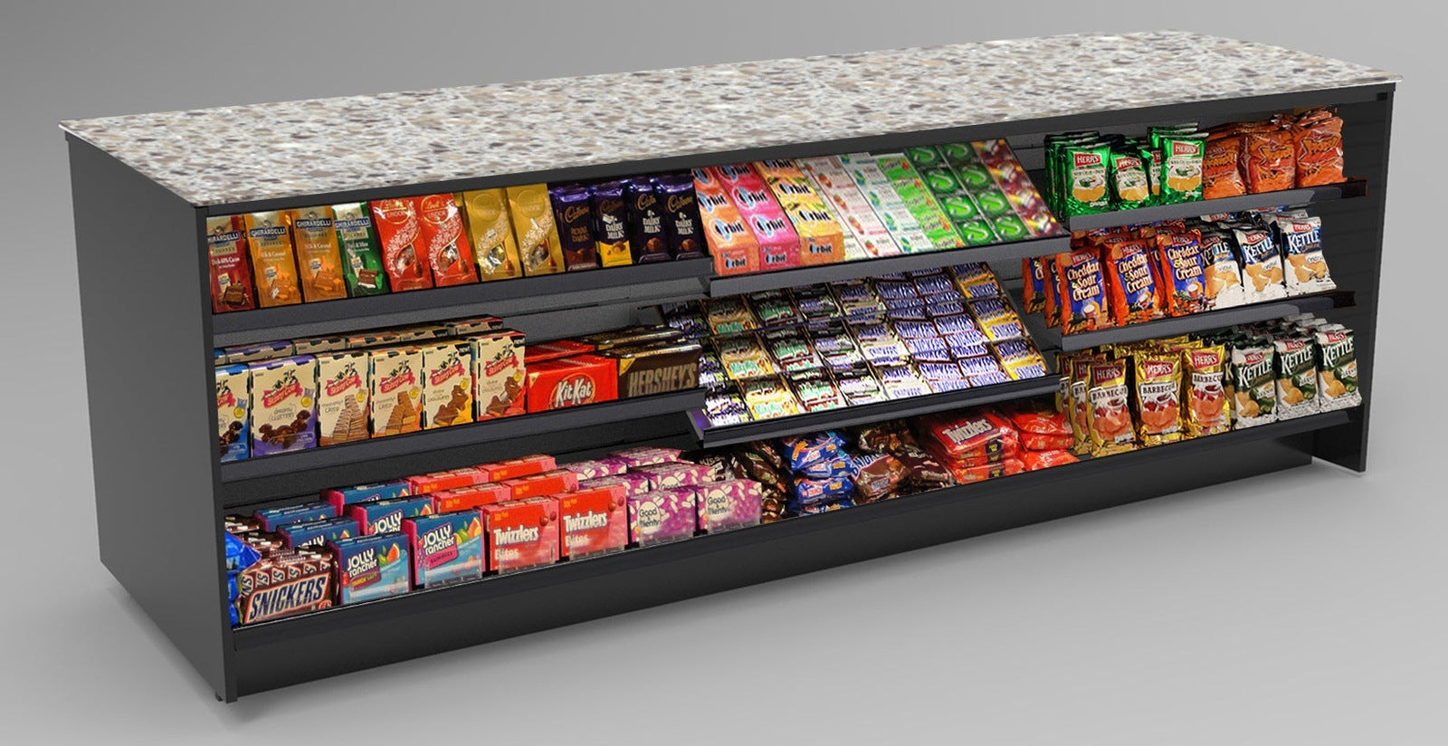 Straight Checkout Counter with LED: 3 Modular Sections
