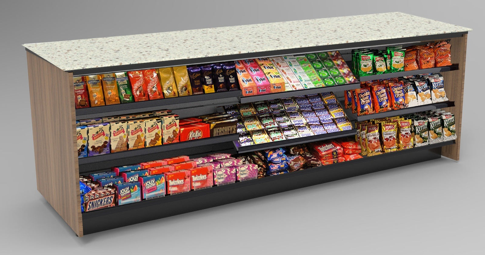 Straight Checkout Counter with LED: 3 Modular Sections