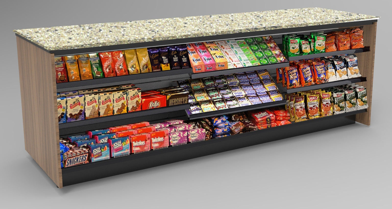 Straight Checkout Counter with LED: 3 Modular Sections