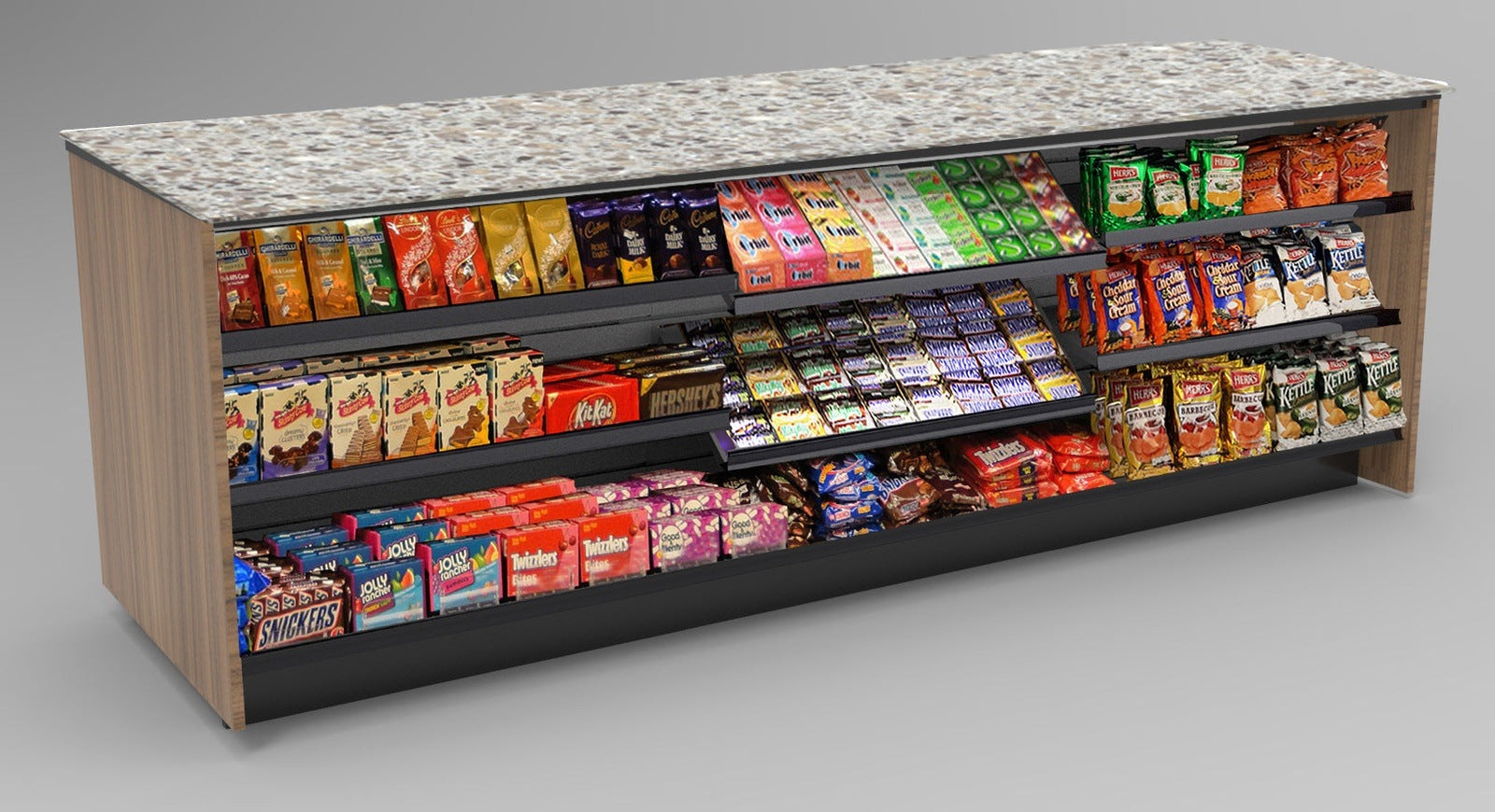 Straight Checkout Counter with LED: 3 Modular Sections