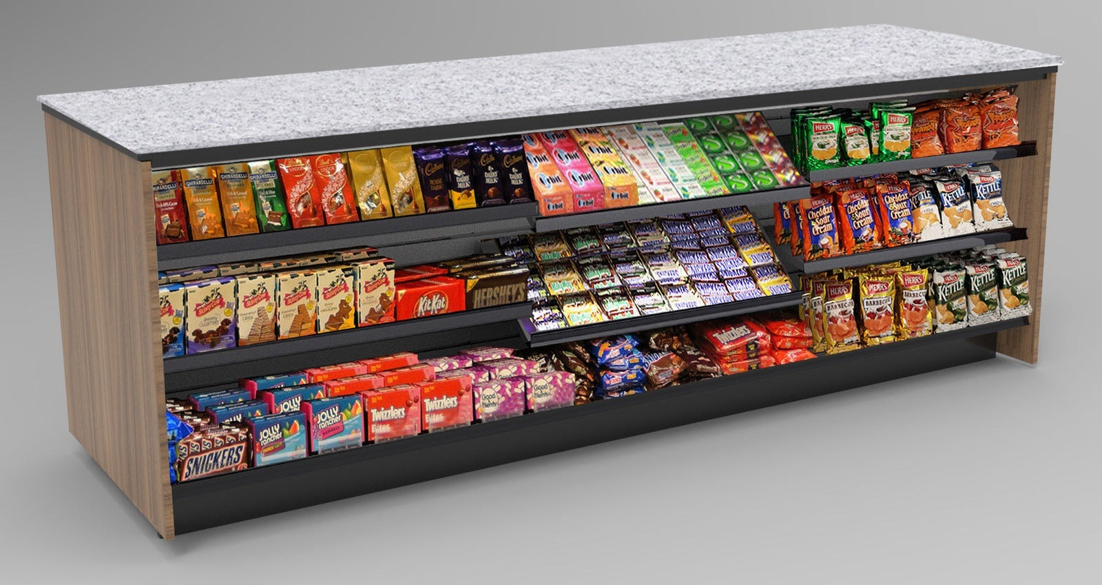Straight Checkout Counter with LED: 3 Modular Sections