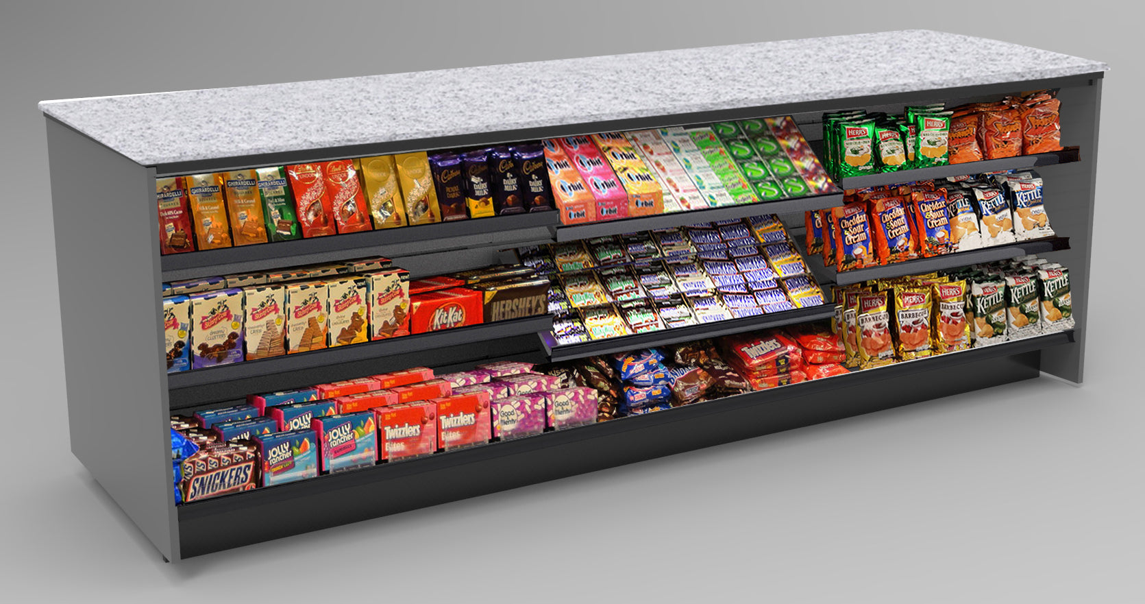 Straight Checkout Counter with LED: 3 Modular Sections
