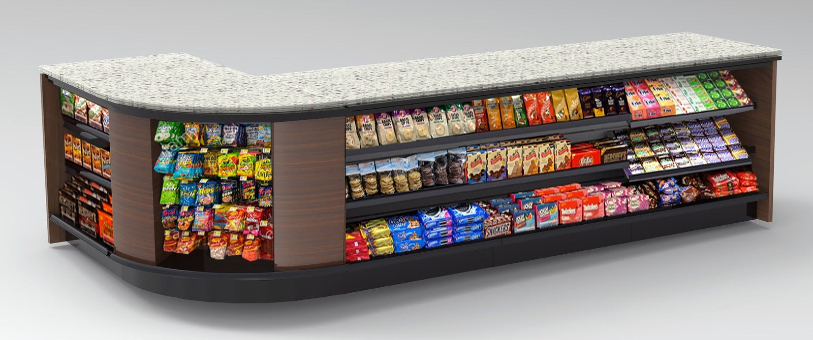 Curved Display-Front Checkout Counter with LED: 5 Modular Sections