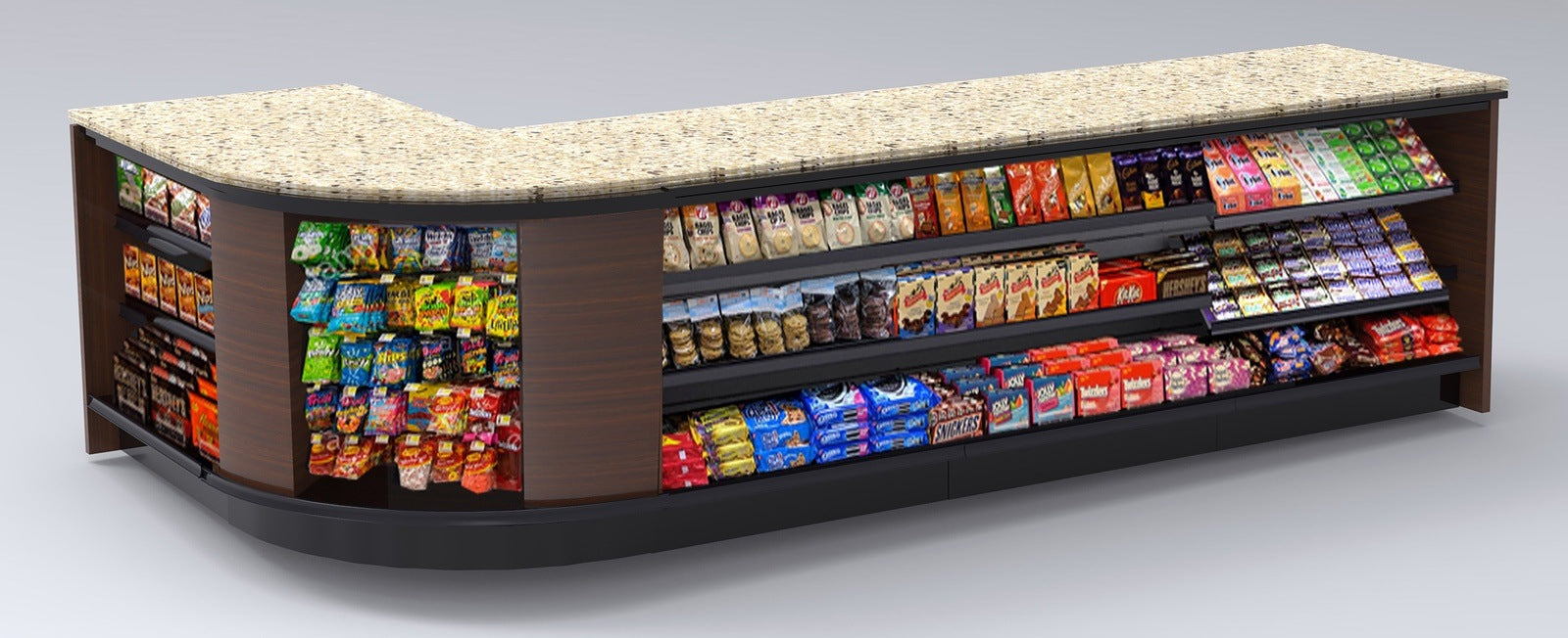 Curved Display-Front Checkout Counter with LED: 5 Modular Sections