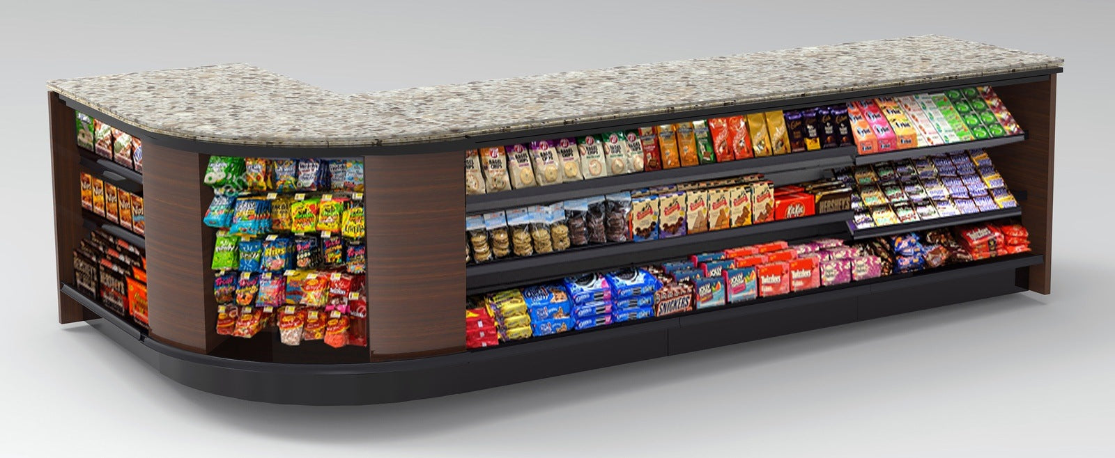 Curved Display-Front Checkout Counter with LED: 5 Modular Sections