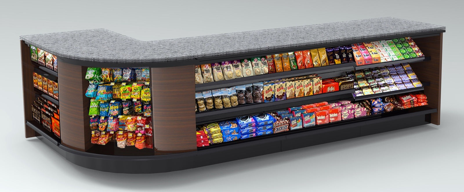 Curved Display-Front Checkout Counter with LED: 5 Modular Sections
