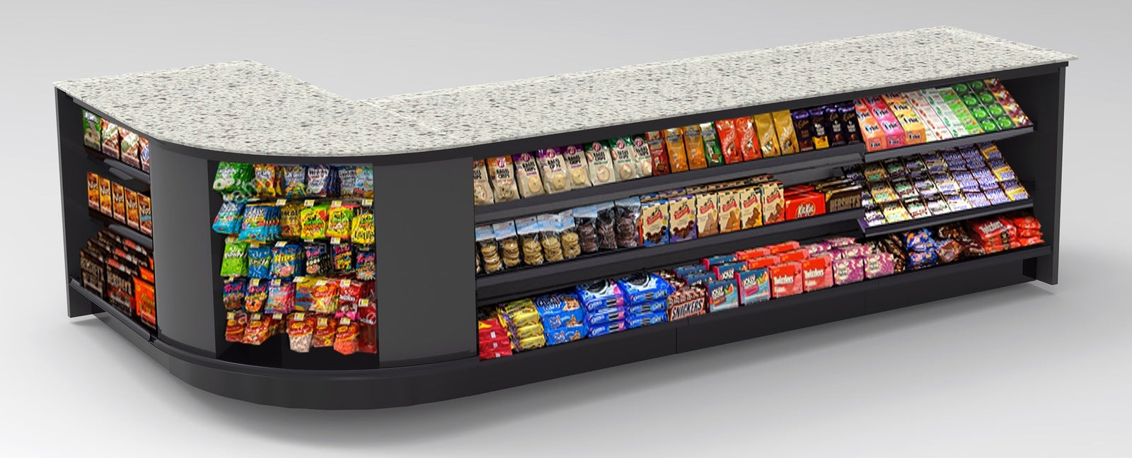 Curved Display-Front Checkout Counter with LED: 5 Modular Sections