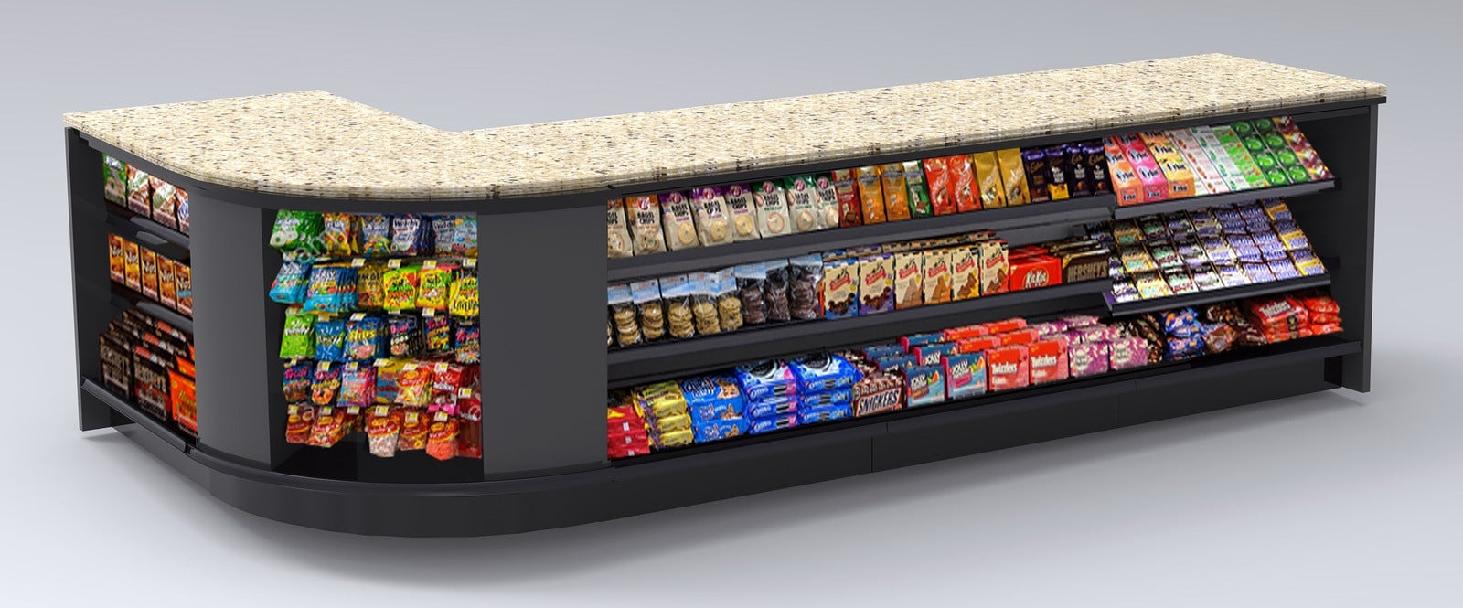 Curved Display-Front Checkout Counter with LED: 5 Modular Sections