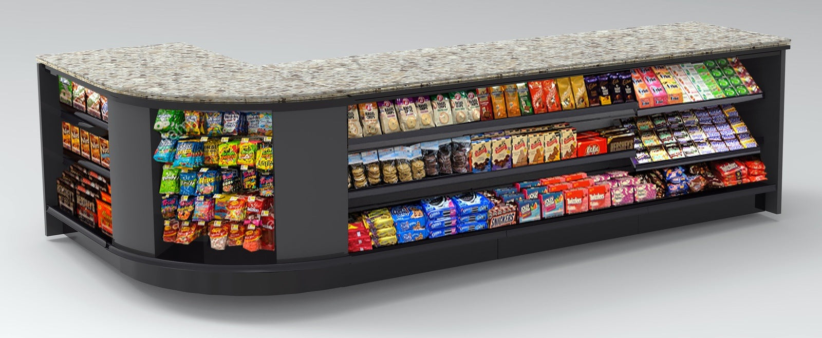 Curved Display-Front Checkout Counter with LED: 5 Modular Sections