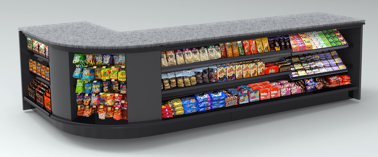 Curved Display-Front Checkout Counter with LED: 5 Modular Sections