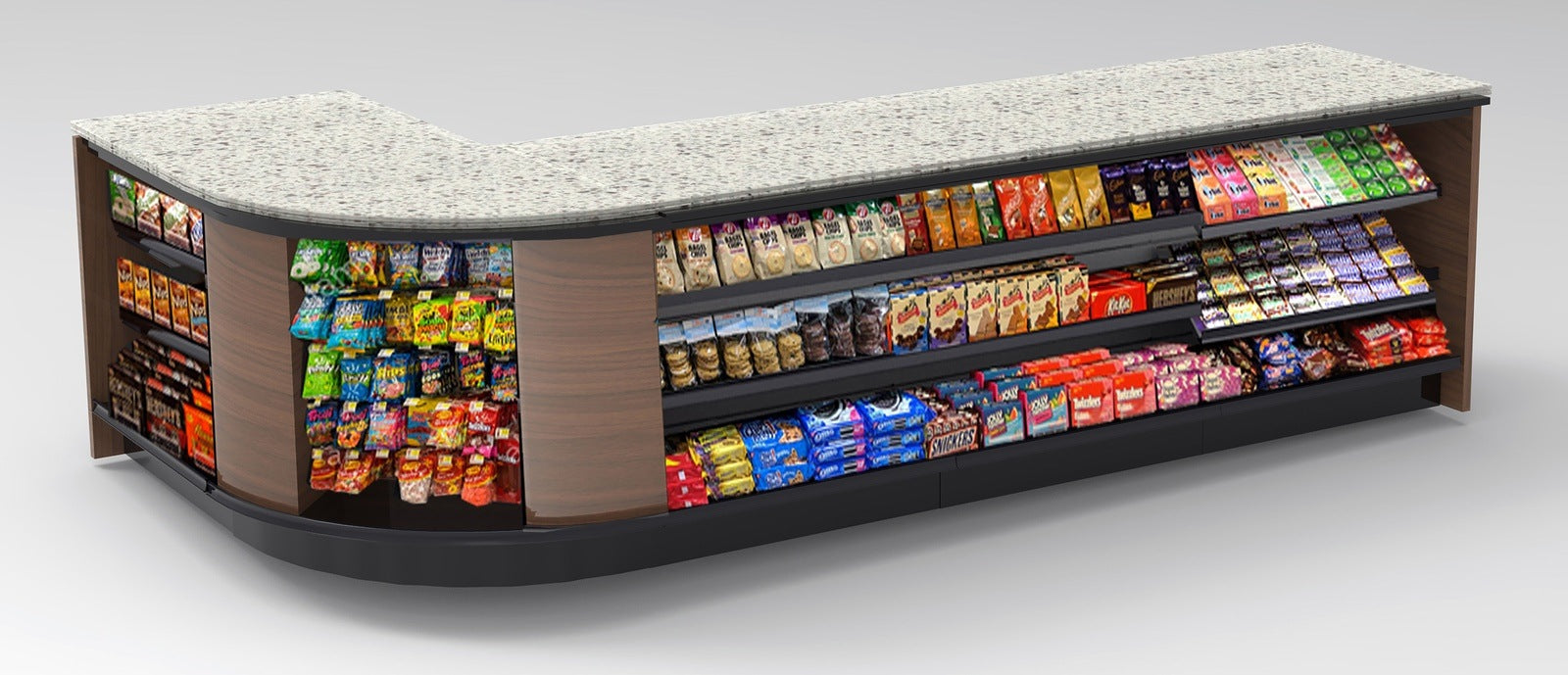 Curved Display-Front Checkout Counter with LED: 5 Modular Sections