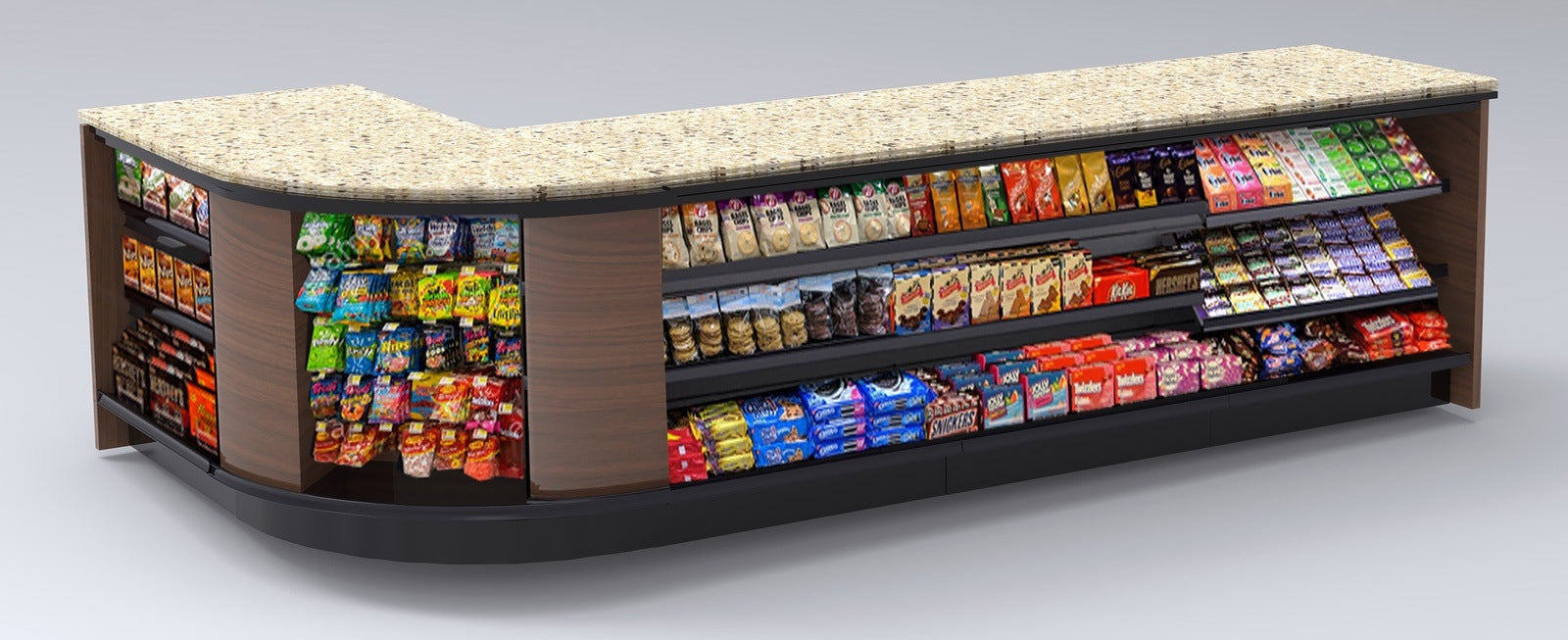 Curved Display-Front Checkout Counter with LED: 5 Modular Sections