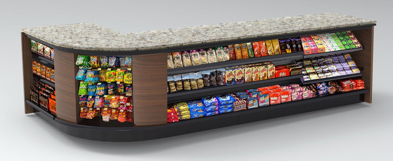 Curved Display-Front Checkout Counter with LED: 5 Modular Sections