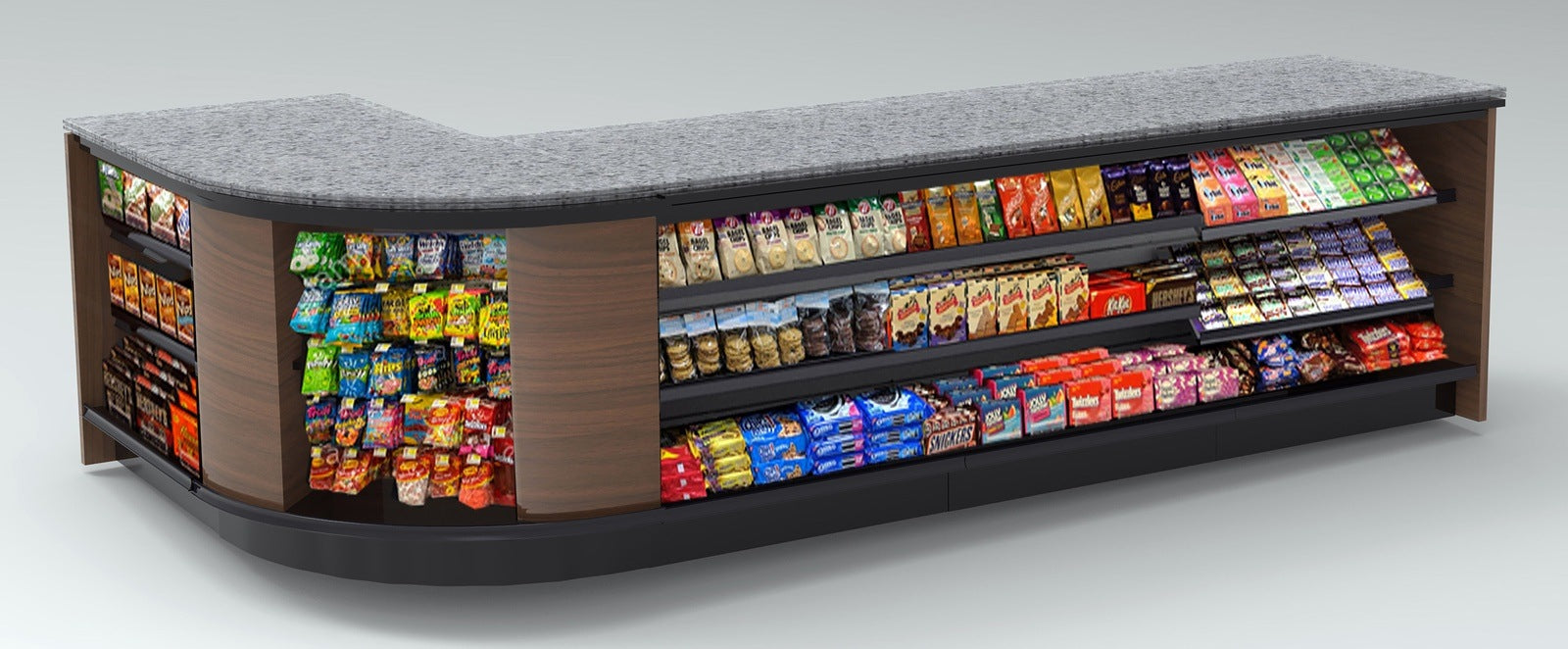 Curved Display-Front Checkout Counter with LED: 5 Modular Sections